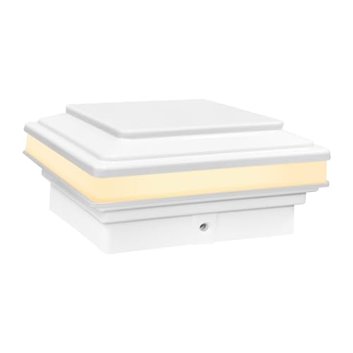 GKOLED Flat Top Post Light, 9-15V AC/DC 3W IP65 Waterproof Outdoor Deck Lighting, 2700K LED Fence Cap Lights for 3.5x3.5 4x4 Wood or Vinyl Posts, White - color: Flat Top-Glossy white, size: 1 Pack-2700K