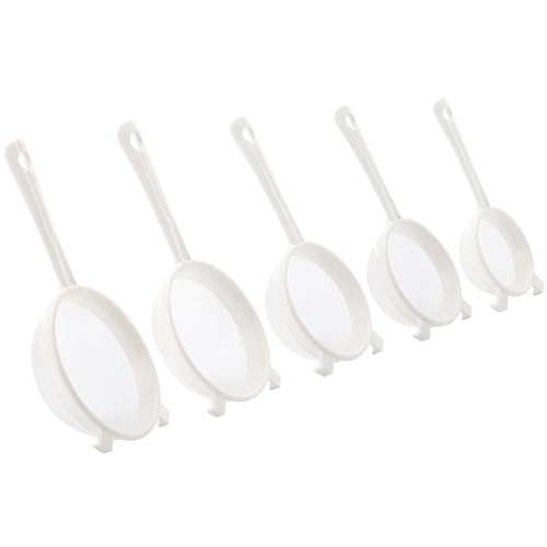 5Pcs Kefir Strainer Set, Plastic Nylon Mesh Strainers with Handle Double Ear Fine Mesh Colander Flour Sifter for Yogurt Baking Kitchen Kefir Tea Juice Pasta（5 Sizes）