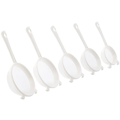 5Pcs Kefir Strainer Set, Plastic Nylon Mesh Strainers with Handle Double Ear Fine Mesh Colander Flour Sifter for Yogurt Baking Kitchen Kefir Tea Juice Pasta（5 Sizes）