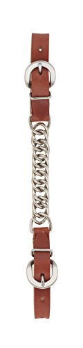 Weaver Equine Leather Curb Strap, 5/8” Buttered Harness Leather Strap with 4 1/2" Single Flat Link Chain, Smooth Nickel Plated Horse Training Equipment, Canyon Rose