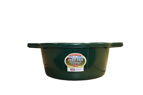 Little Giant® Feed Pan with Handles - 22 Quart - Heavy Duty Plastic Livestock Feeder and Waterer Pan Bucket Tub - Green - color: Green