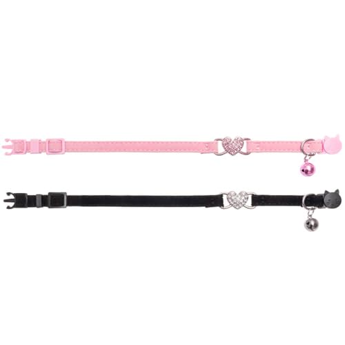BINGPET Cat Collar Breakaway with Bell, Bling Kitten Collar,Pink&Black - color: Heart (Pink + Black)-2pcs