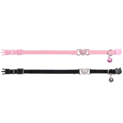 BINGPET Cat Collar Breakaway with Bell, Bling Kitten Collar,Pink&Black - color: Heart (Pink + Black)-2pcs