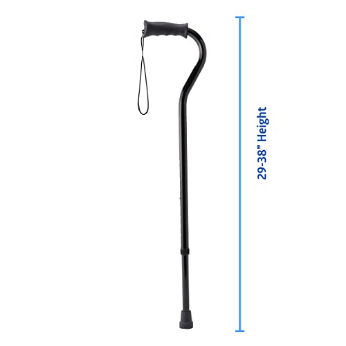 Medline Gel Grip Aluminum Cane with Offset Handle, Adjusts 29-38", 300 lbs. Capacity, Black - for Men & Women, Foot & Leg Injuries, Mobility, 1 Ct.