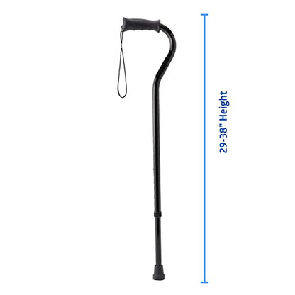 Medline Gel Grip Aluminum Cane with Offset Handle, Adjusts 29-38", 300 lbs. Capacity, Black - for Men & Women, Foot & Leg Injuries, Mobility, 1 Ct.