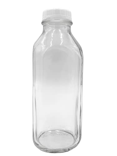 The Dairy Shoppe Glass Milk Bottle, Heavy Glass with Extra Lid, Creamery Style (1, Liter) - size: Liter