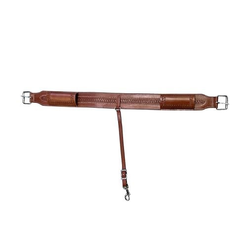 Hulara Western Carved Leather Rear Flank Back Saddle Girth Cinch Belt with Bucking Strap Comfytack |Premium Flank Cinch Belt Leather Horse Girth - color: Brown- Zig Zag