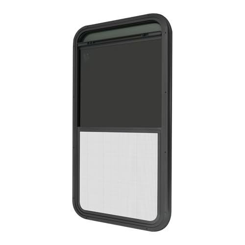 RV Window, 18" X 35" Universal RV Window Vertical Slide W/Trim Ring, Vertical Sliding Glass Window with Screen Window for Cargo, Horse Trailer, Marine Camper Window Replacement(18" X 35") - size: 18" X 35"