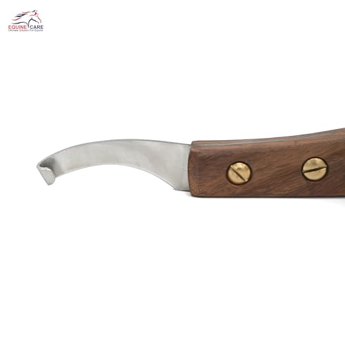 Equine Care Right-Handed Farrier Hoof Knife, Sheesham Wood Handle | Farrier hoof knife with genuine Sheesham wood handle; curved J2 stainless steel blade; brass screws; RH or LH - style: Right Handed