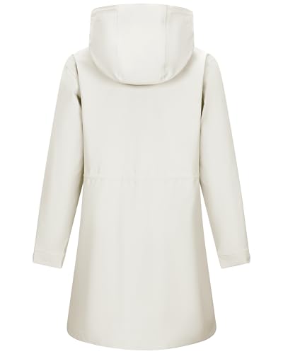 33,000ft Women's Waterproof Rain Jackets Long Rain Coats with Hood - color: Beige, size: Large