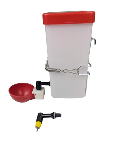 Hen's Choice™ 1L (32 oz) Drinker W/Cup, Nipple, & Wire Bracket for Poultry & Small Animals, Chick Waterer, Red - color: Red/White, size: 1 Liter