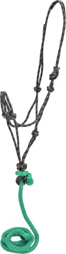 Hamilton Quality Rope Horse Halter & Lead, 800-1100 lbs, Black - color: Turquoise/Pink