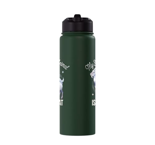 My Spirit Animal Is A Coat Cute Coat Pygmy Goat Farmer Stainless Steel Insulated Water Bottle - color: Dark Green
