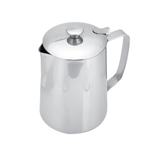 Stainless Steel Pitcher, 350ml Milk Pitcher with Lid，Stainless Steel Coffee Cup Mug Milk Frothing Jug for Latte Coffee Art for Office Kitchen (4.13in Height) - size: 11.8 Ounces