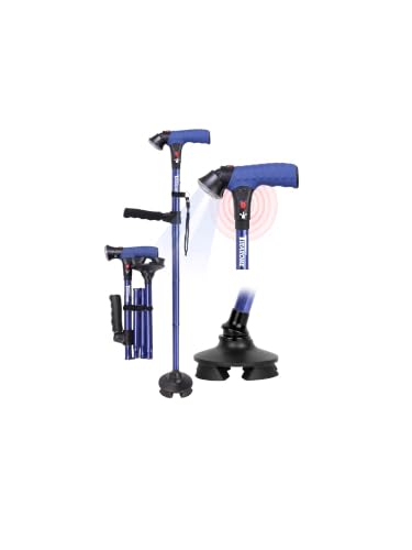 Walking Cane for Men & Women, Smart Cane with Alarm & Light | Foldable,Free Standing, All Terrain, Collapsible, Second Handle, Adjustable, Travel Bag, Seniors & Adults - size: Blue ( 5'8" - 6'3")