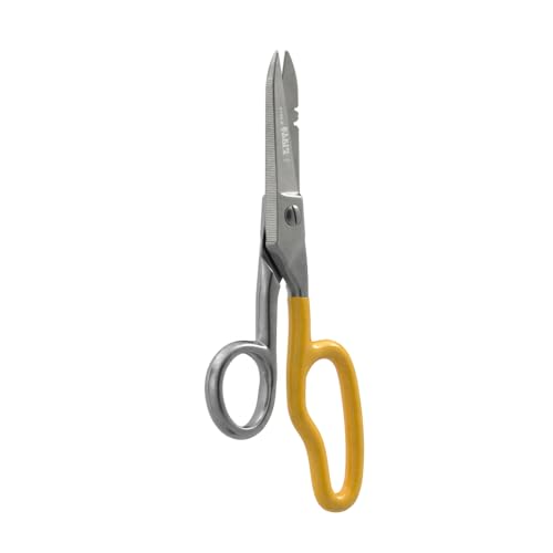 Klein Tools 2100-8 Free-Fall Electrician Snips, Made in USA, 6.25-Inch Stainless Steel Scissors with Stripping Notches, Fully Serrated Blade, Extended Handle, Electrical and Heavy-Duty Applications - style: Free-Fall Snip