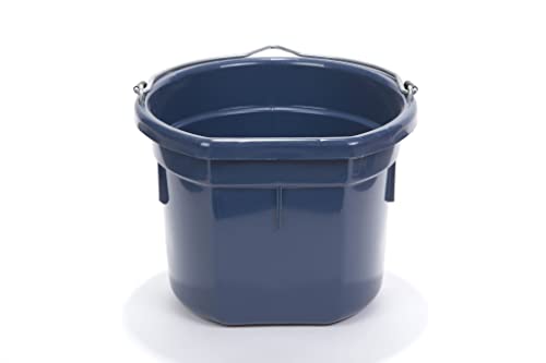 Little Giant® Flat Back Plastic Animal Feed Bucket | Animal Feed Bucket with Metal Handle | Horse Stall Feeding and Watering Supplies (Navy, 8 Quart) - color: Navy, size: 8 Quart