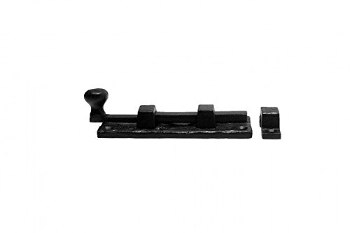 Renovators Supply Manufacturing Slide Bolt Latch 4 in. Black Wrought Iron Slide Bolt with Catch and Mounting Hardware Pack of 2