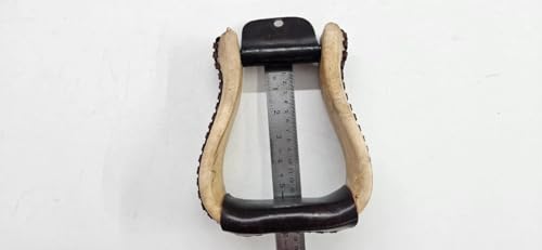 Western Rawhide Covered Horse Riding Stirrups, Pair | Wide Saddle Stirrup, 3" Neck, Leather Wrapped, Equestrian Tack
