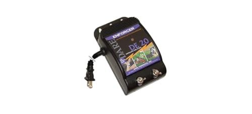 Dare Products Enforcer DE20 Ultra Low Impedance 110V Plug-In Electric Fence Energizer For Dogs and Garden Animals, Controls Upto 1 Acre Of Clear Fence, 0.05 Joules Output, Black