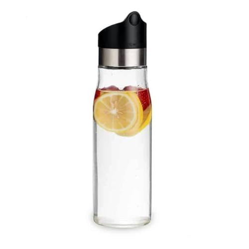 J&M DESIGN 28 OZ Glass Pitcher With Lid Water Carafe Easy Twist Stainless Steel & Plastic Lid Removeable Strainer For Juice Beverage drinks Iced Coffee Milk Container Bottle Jar Mimosa Bar Supplies - size: 1-Pack