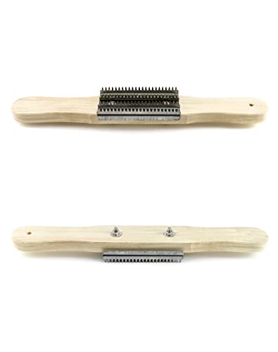 QWORK Buffing Wheel Rake, 15" Polishing Rake with Wooden Handle and Stainless Steel Head for Removing Residual Compounds and Metal