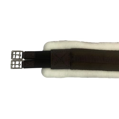 Intrepid International English Girth with Fleece - Breathable Lightweight Horse Girth for English Saddle, Double Elastic Easy Attachment, Brown with White Fleece