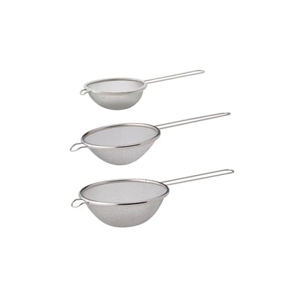 HIC Kitchen Fine Mesh Strainers with Helper Handles, 18/8 Stainless Steel, Includes 1 each 3.75, 6, and 7-Inch Strainer - size: Mesh, Set/3 (3.75, 6, 7-Inch)