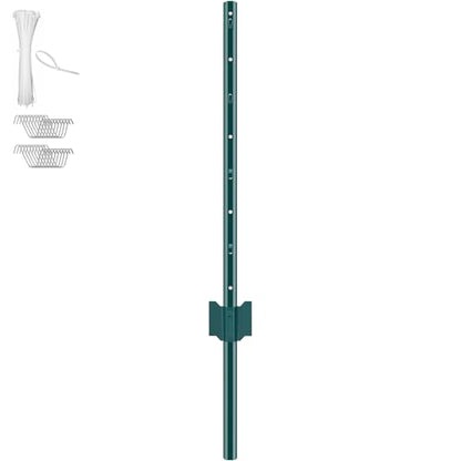 VEVOR 3 Feet Fence Post, 10 Pack U-Channel Heavy Duty Metal Fence Posts with 20 Zip Ties & 20 Clips, Sturdy Steel Fence Stakes for Garden Yard, Lawn, Farms and Outdoor Wire Fencing, Green - size: 3 Feet 10 Pack