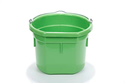 Little Giant® Flat Back Plastic Animal Feed Bucket | Animal Feed Bucket with Metal Handle | Horse Stall Feeding and Watering Supplies (Lime Green, 8 Quart) - color: Lime Green, size: 8 Quart