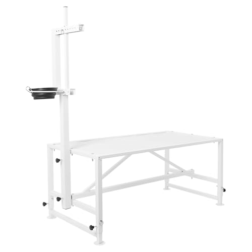 47 in Goat Milking Stand, 600 LBs Stand for Goat Milk and Sheep Trimming, Metal Goat Stand with Headpiece and Feeding Bin for Grooming, Shearing,and Milking (White) - color: White