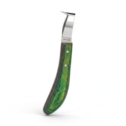 Premium Japanese Stainless Steel Long Loop Hoof Knife with a rhino hook and Smooth Wooden Handle - Perfect for Better Hoof Cleaning
