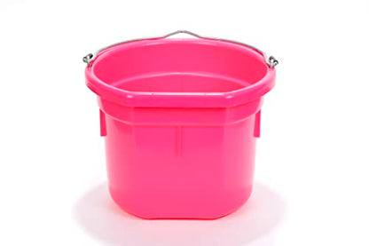Little Giant® Flat Back Plastic Animal Feed Bucket | Horse Stall Bucket with Metal Handle | Horse Stable Feeding and Watering Supplies | 8 Quarts | Hot Pink