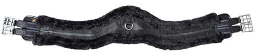 T TEKE Anatomic Luxury Plush Fleece Horse Girth - Contoured Pressure Relief English Girth with Dual-Side Heavy-Duty Elastic, Ultra-Soft Fleece Lining, Stainless Steel Solid-Roller Buckles & D-Ring - color: Black, size: 42"