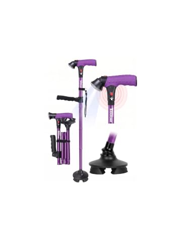 Walking Cane for Men & Women, Smart Cane with Alarm & Light | Foldable,Free Standing, All Terrain, Collapsible, Second Handle, Adjustable, Travel Bag, Seniors & Adults - size: Purple ( 5'0" - 5'7" )