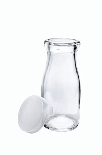 Old Fashioned Heavy Clear Glass Half Pint Milk Bottle, Decanter Cream Server. With Lid (2 pack)