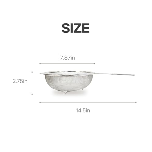 8″ Stainless Steel Fine Mesh Strainer with Feet – Standing Colander with Handle for Strain, Sift, Drain & Rinse Vegetables, Fruits & Pasta