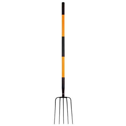 VNIMTI Pitch Fork for Gardening, 5 Tine Pitchfork Heavy Duty with Fiberglass Handle, 58 Inches