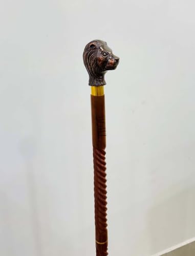 Handmade Solid Brass Head Handle Vintage Style Antique Wooden Walking Stick Cane Gift (3 Fold Wooden Walking Cane) - style: Lion handle stick