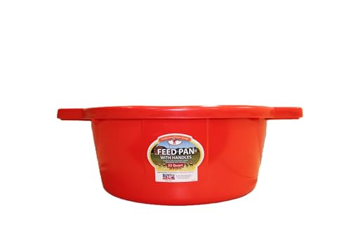 Little Giant® Feed Pan with Handles - 22 Quart - Heavy Duty Plastic Livestock Feeder and Waterer Pan Bucket Tub - Red - color: Red