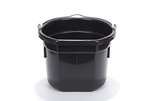 Little Giant® Flat Back Plastic Animal Feed Bucket | Animal Feed Bucket with Metal Handle | Horse Stall Feeding and Watering Supplies (Black, 8 Quart) - color: Black, size: 8 Quart