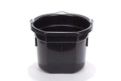 Little Giant® Flat Back Plastic Animal Feed Bucket | Animal Feed Bucket with Metal Handle | Horse Stall Feeding and Watering Supplies (Black, 8 Quart) - color: Black, size: 8 Quart