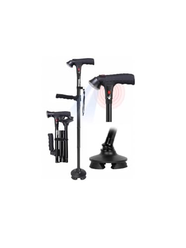 Walking Cane for Men & Women, Smart Cane with Alarm & Light | Foldable,Free Standing, All Terrain, Collapsible, Second Handle, Adjustable, Travel Bag, Seniors & Adults - size: 31-34.5" Cane ( Fit 5'0" - 5'7" )