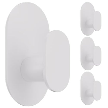 Aikzik Adhesive Towel Hooks - 4 Pack 26LB Heavy Duty Wall Sticky Waterproof Hooks for Hanging Coat, Towel, Robe, Wall Mount for Bathroom or Kitchen (White, Stainless Steel) - color: White-4