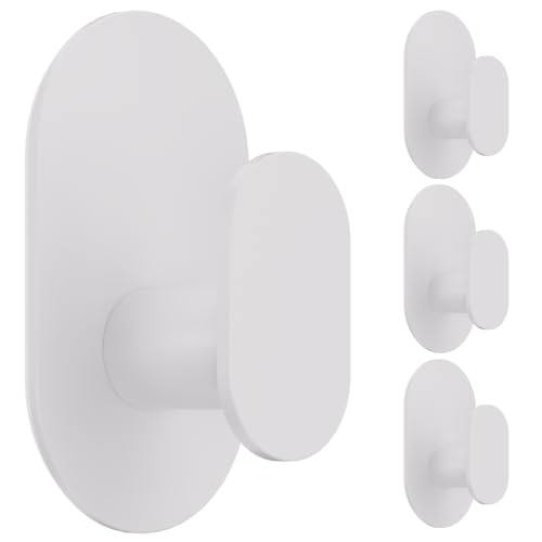 Aikzik Adhesive Towel Hooks - 4 Pack 26LB Heavy Duty Wall Sticky Waterproof Hooks for Hanging Coat, Towel, Robe, Wall Mount for Bathroom or Kitchen (White, Stainless Steel) - color: White-4