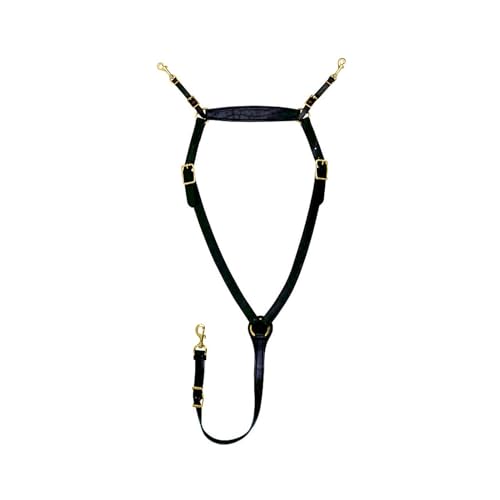 Tucker Classic Montreal Breast Strap Trail Horseback Riding Equestrian Sports Saddle Support Tack w/Durable Leather Over-The-Neck Breast Collar, Metal Hardware & Fleece-Lined Chest Tab - color: Black/Brass Hardware