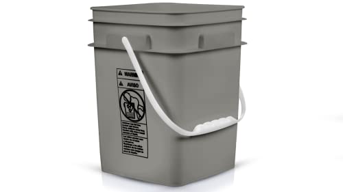 House Naturals 4 Gallon Square Food Grade Plastic Bucket with Lid, Made in USA (Pack of 2) BPA Free (Grey) - color: Gray
