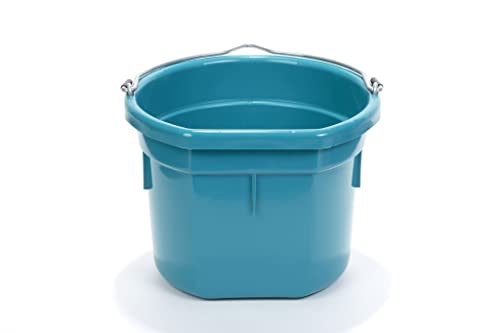 Little Giant® Flat Back Plastic Animal Feed Bucket | Animal Feed Bucket with Metal Handle | Horse Stall Feeding and Watering Supplies (Teal, 8 Quart) - color: Teal, size: 8 Quart