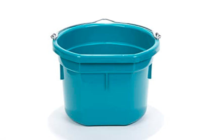 Little Giant® Flat Back Plastic Animal Feed Bucket | Animal Feed Bucket with Metal Handle | Horse Stall Feeding and Watering Supplies (Teal, 8 Quart) - color: Teal, size: 8 Quart
