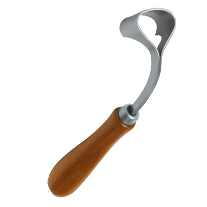 7 Inch Swiss Hoof Knife Double Edged – Stainless Steel Curved Blade Farrier Tool with Round Wooden Grip, Multipurpose Hoof Trimming Knife for Livestock. (Right Hand) - style: Swiss Hoof Knife